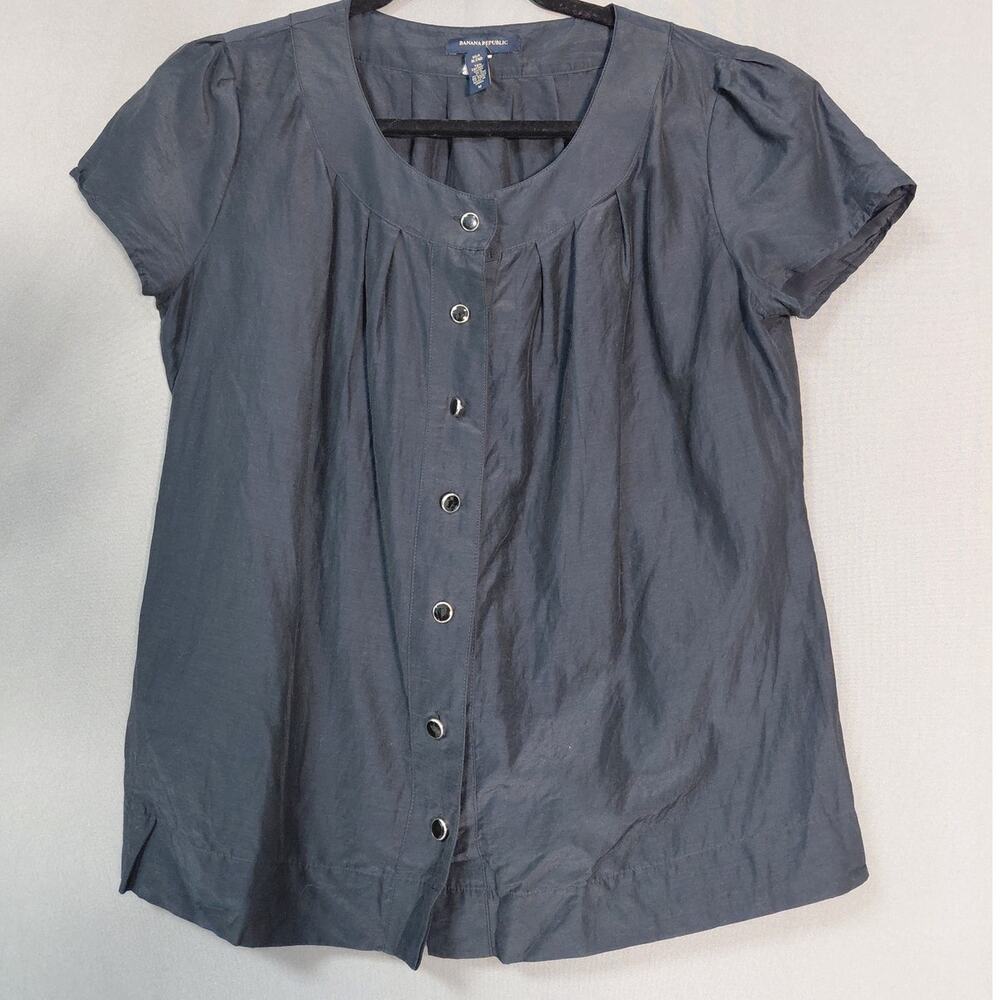 BANANA REPUBLIC Silk Blend Blouse Women Solid Woven Short Sleeve Size M